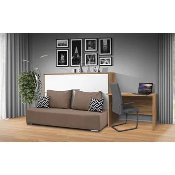 Postel Nabytekmorava Sklápěcí postel s pohovkou VS1056, 200x90cm barevné kombinace: Ořech lyon / dveře bílé, barva pohovky: Savana hnědá