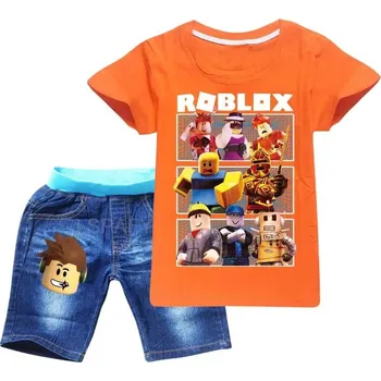 Letní set ROBLOX tričko krátký rukáv + džínové kraťasy (mix barev) Barva: Oranžová, Velikost: 100