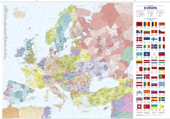 Evropa: Nástěnná administrativní mapa 1:4 500 000 - Kartografie PRAHA (2024, laminovaná s plastovými lištami)