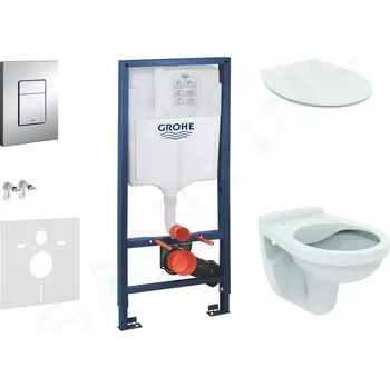 WC sada Grohe Rapid SL Set předstěnové instalace, klozet Alpha se sedátkem, tlačítko Skate Cosmopolitan, chrom, 38528SET-KD