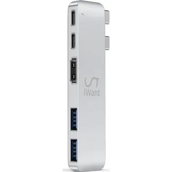 USB hub iWant USB-C HUB PRO III HDMI + Thunderbolt stříbrné