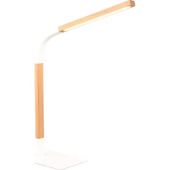 Lampička Trio Leuchten 545210131 NORRIS - Stolní stmívatelná lampička v bílé barvě se dřevem, LED 7W, 950lm, 3000K (Moderní lampička na pracovní stůl)