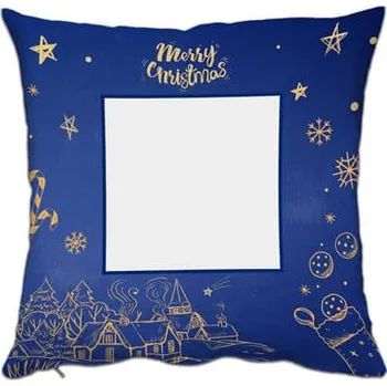 Povlak na dekorativní polštářek Vánoční povlak na polštář s rámečkem satén - 38x38 cm - modrý sublimace termotransfer