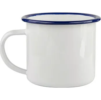 Stolování Kovový hrnek "Plecháček" 380 ml bílý - tmavě modrý lem sublimace termotransfer