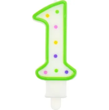 Godan Svíčka s puntíky na dort "1" Barva: Zelená