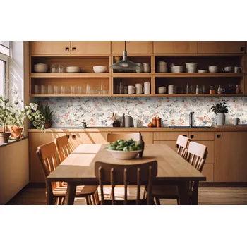 Fototapeta DIMEX | Fototapeta do kuchyně Podlaha teraco KI-420-246 | 420 x 60 cm | béžová, šedá, oranžová + Samolepicí fototapeta za kuchyňskou linku DIMEX Podlaha teraco v šíři 420 cm