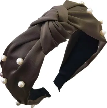 Čelenka Flamenco Mystique Čelenka z hrubé tkaniny s korálky, khaki barva, délka 42 cm, šířka 4 cm