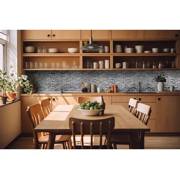 Fototapeta DIMEX | Fototapeta do kuchyně Šedá cihlová zeď KI-420-300 | 420 x 60 cm | šedá, černá + Samolepicí fototapeta za kuchyňskou linku DIMEX Šedá cihlová zeď v šíři 420 cm