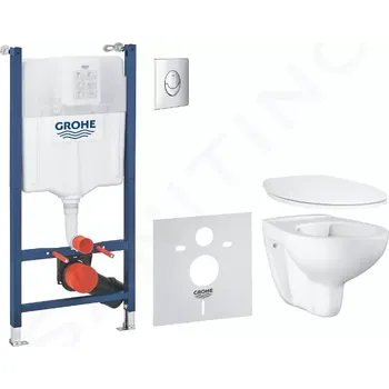 WC sada Grohe Solido Set předstěnové instalace, klozetu a sedátka Bau Ceramic, softclose, tlačítko Skate Air, chrom, 39888000