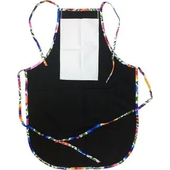 Kuchyňská zástěra Kuchyňská zástěra černá s lemováním - lem bílé květy sublimace termotransfer