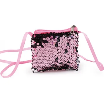 Městský batoh Dívčí kabelka / pouzdro na krk s flitry 11x10 cm, barva 2 pudrová stříbrná