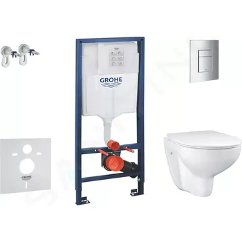 WC sada Grohe Solido Set předstěnové instalace, klozetu a Slim sedátka Bau Ceramic, softclose, tlačítko Even, chrom, SANI15BB1101