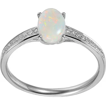 Prsten Briliantový prsten z bílého zlata s přírodním opálem IZBR794A + dárkové balení LUXUS zdarma