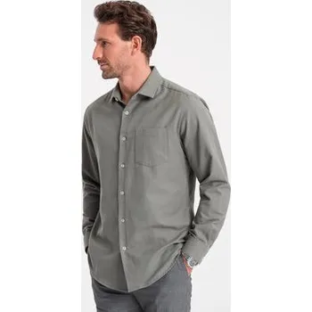 Pánská košile Ombre Košile OM-SHCS-0148 Khaki Regular Fit XL
