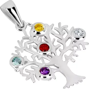 Přívěsek Stříbrný přívěsek 925 - strom života, rozvětvené větve, barevné zirkony