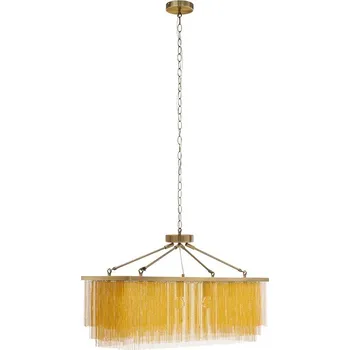 Designový art deco lustr Odilon ve zlaté žluté barvě se stínítkem z tenkých kovových řetízků 80 cm