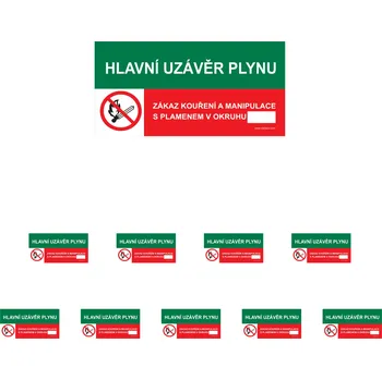 Walteco Hlavní uzávěr plynu/Zákaz kouření a manipulace s plamenem!, 150x80mm, samolepka Množství: 10 ks