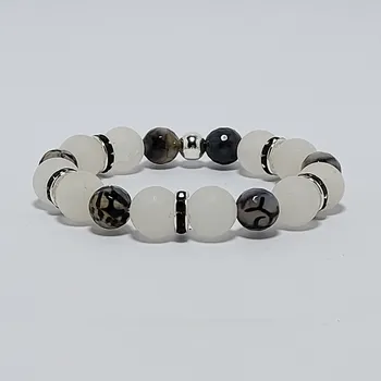 Náramek Damský náramek z minerálů 12 mm - přírodní křišťál matný a drakonitý achát