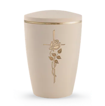 Smuteční dekorace Ekologická urna Melina Creme - Růže a kříž