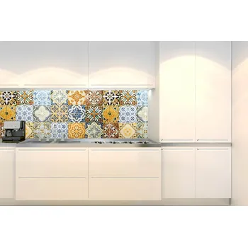 Tapeta DIMEX | Fototapeta do kuchyně Vintage barevné kachličky KI-180-243 | 180 x 60 cm | vícebarevná, hnědá + Samolepicí fototapeta za kuchyňskou linku DIMEX Vintage barevné kachličky v šíři 180 cm