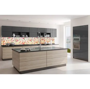 Fototapeta DIMEX | Fototapeta do kuchyně Růžičky KI-350-177 | 350 x 60 cm | růžová, meruňková, zelená + Samolepicí fototapeta za kuchyňskou linku DIMEX Růžičky v šíři 350 cm