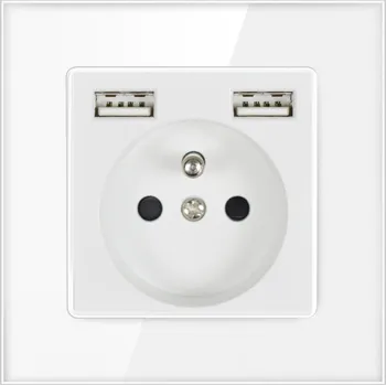 Elektrická zásuvka SRAN Elektrická zásuvka 230V+2*USB 5V/2.1A sklo bílá