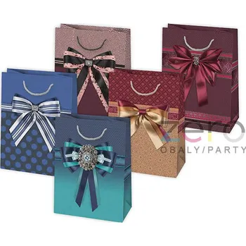 Dárková taška Taška papírová dárková 34,5x48x13 cm (lak) - mašle (mix 2)