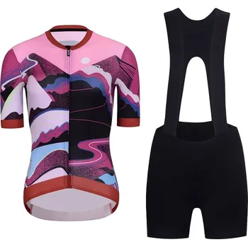 cyklistický dres RIVANELLE Cyklistický krátký dres a krátké kalhoty - SUNSET ELITE LADY LI - černá/vícebarevná/růžová