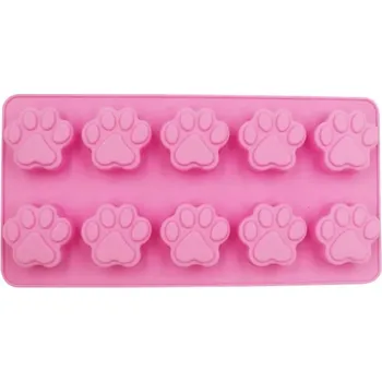 Forma na pečení Silikonová forma na dortíky a ledové kostky s tlapkami - růžový