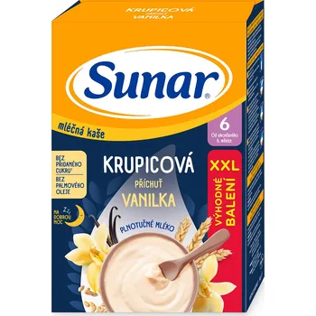 Dětská kaše Sunar Mléčná krupicová kaše na dobrou noc XXL 340 g vanilka