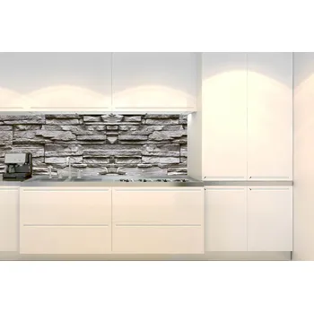 Tapeta DIMEX | Fototapeta do kuchyně Šedá kamenná zeď KI-180-258 | 180 x 60 cm | šedá + Samolepicí fototapeta za kuchyňskou linku DIMEX Šedá kamenná zeď v šíři 180 cm