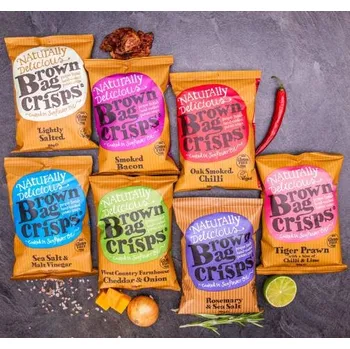Dárkový potravinový koš Výhodný set brambůrků Brown Bag Crisps v 7 příchutích