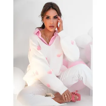 Dámský svetr Svetřík s růžovými srdíčky SW198-24 bílý , VELIKOST UNI ( S, M , L )