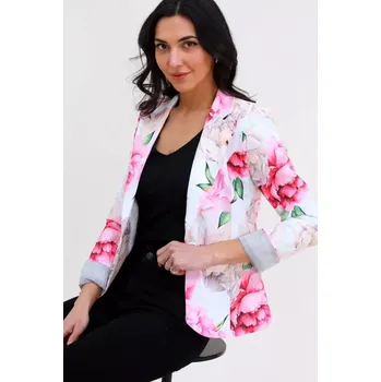 Dámské sako Jolifly dámské květované sako bílá XS