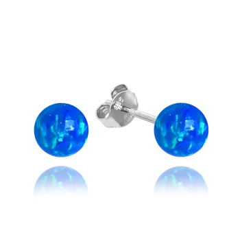 Náušnice MINET Stříbrné náušnice KULIČKY s tmavě modrými opálky 6mm JMAS0151BE06