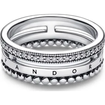 Prsten Prsten PANDORA Signature Logo, pavé a kuličky 58 192312C01-58