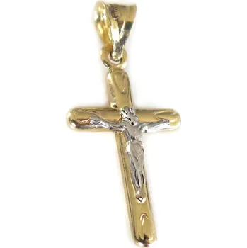 Šperk Zlatý přívěsek kříž s Ježíšem dvoubarevný 0,55g Zlato 14k(585/1000)