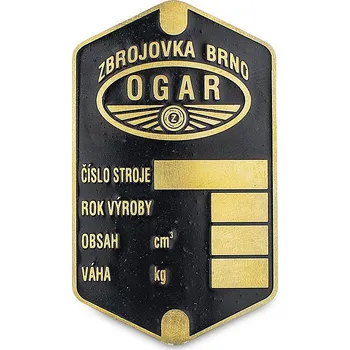 Motor pro motocykl Štítek rámu Jawa 250/350 Pérák/Ogar - mosaz leptaný