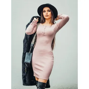 Dámské šaty Obtažené vroubkované šaty VSB VIKTORIE růžový pudr, VELIKOST XXS/XS