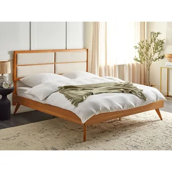 Postel Postel světlý jasan 180 x 200 cm lamelový rošt vysoké čalouněné čelo moderní styl nábytek do ložnice Beliani