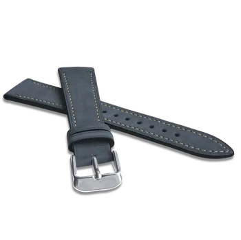 Řemínek na hodinky LAVVU Tmavě modrý prošitý kožený řemínek z jemného nubuku - LSACL20