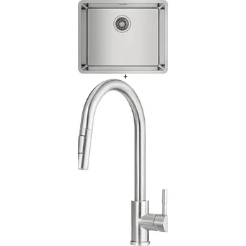 Dřez pod desku SET Teka BE LINEA RS15 50.40 X nerez + Deante LIMA F72 M nerez