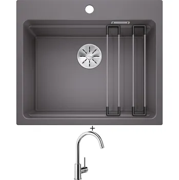 Granitový dřez Granitový dřez SET Blanco ETAGON 6 šedá skála 524540 + Blanco MIDA chrom 517742