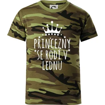 Princezny se rodí v lednu - Dětské maskáčové triko - 134 cm/8 let ( Zelený maskáč )