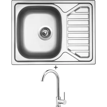 Kuchyňský dřez Nerezový dřez SET Sinks OKIO 650 V nerez matný + Deante ASTER 062 M chrom