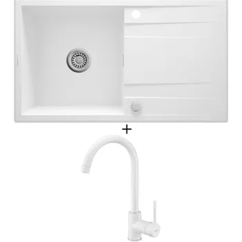Granitový dřez Granitový dřez SET Deante ERIDAN ZQE A113 bílá + Deante NEMEZJA BEN A62M bílá