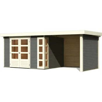 Zahradní stavba KARIBU HOLZTECHNIK dřevěný domek KARIBU KERKO 5 + přístavek 240 cm včetně zadní a boční stěny (9198) terragrau LG2988