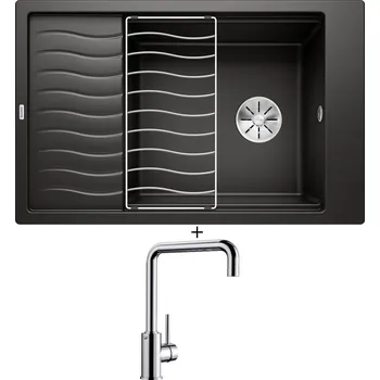 Granitový dřez SET Blanco ELON XL 6 S černá 525883 + odkapová mřížka + Blanco MILI chrom 519413