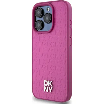 Pouzdro na mobilní telefon Zadní kryt DKNY PU Leather Repeat Pattern Stack Logo Magsafe pro Apple iPhone 15 Pro, růžová