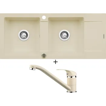 Granitový dřez SET Pyramis MIDO (116x50) 2B 1D vanilka + Pyramis ASALIA vanilka